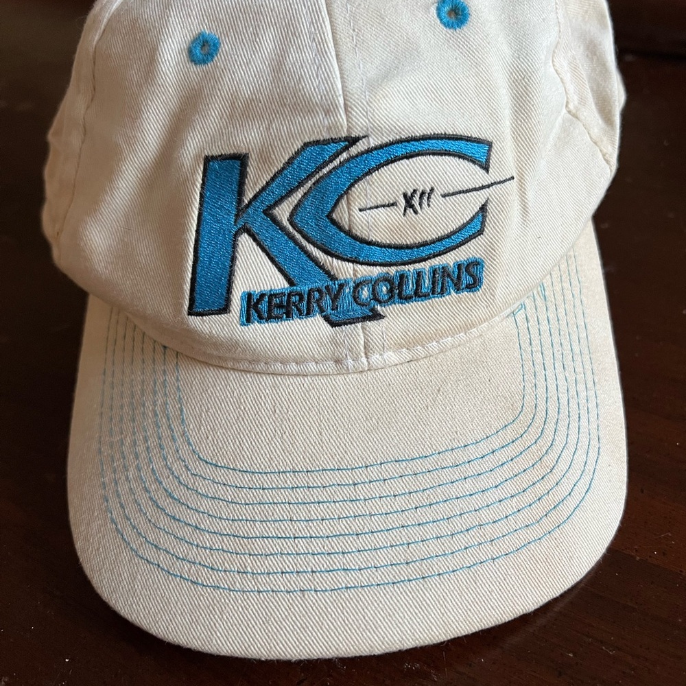 90s Carolina Panthers Kerry Collins Beige Cap with Blue Embroidery